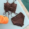 Costumi da bagno da donna LimonluckjCostume da bagno coreano Con cinturino Top a tubo Bikini sexy A vita alta Copri pancia Triangolo diviso Studente femminile