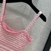 2024 Lente Roze/Zwart Knits Mouwloze Spaghetti Sexy Vrouwen Jurk Designer High End Womens Runway Jurk 3212