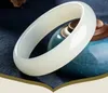 Genuine Natural White Jade Bangle Bracelet Charm Jewellery Fashion Accessories Hand-Carved Lucky Amulet Gifts 240305