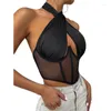 Canotte da donna Canotta tinta unita da donna con scollo all'americana See Through Mesh Corsetto estivo Top corto da donna