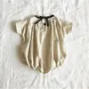 Nascido bebê menina verão moda bowknot bodysuit criança menino sólido algodão linho macacão infantil outfits 240318