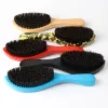 Outils Bois de hêtre Nylon Poils de Sanglier 360 Brosse Vague Longue Manche en Bois Brosse à Cheveux pour Afro Hommes Noir Cheveux Courts Peigne Africain Dur Moyen