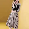 Partykleider Altersreduzierender westlicher Stil Plaid Stitching Retro-Kleid Damen Taille abnehmender Temperamentrock