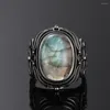 Anéis de cluster S925 Sterling Silverring para mulheres oval redondo natural labradorite anel presente em forma de sol retro luxo jóias finas