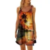 Casual Dresses Women's Vestido Sunset 3d Printed Pattern Sleeveless Dress Slim Vest Loose Slip Summer Beach Sundress Robe