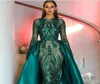 Luxury Muslim Dark Green Long Sleeves Sequins Mermaid Evening Dresses 2020 Illusion Plus Size Formal Party Prom Gowns With Detacha6798012