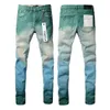 Mens Designer Jeans Purple Jeans Vandring Byxa Rippad Hip Hop High Street Brand Motorcykelbroderier Stäng Slim Pencil Pants