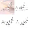 Stud Earrings Sier Color Leaves For Women Asymmetrical Brincos Jewelry Drop Delivery Dhgnw