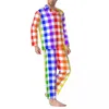 Masculino sleepwear duro gingham pijama conjuntos verde e preto bonito mulher manga longa lazer vintage 2 peças nightwear tamanho grande xl 2xl