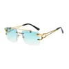 Sunglasses Vintage Style Rimless Rectangle Tinted Lens Metal Frameless Eyewear For Women Men