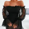 Women's Blouses Women Top Stretchy Ruffle Edge Simple Off Shoulder Party Blouse For Night Club