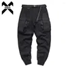 Calças masculinas táticas carga homens hip hop funcional joggers calças cintura elástica calça streetwear techwear preto