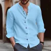 Men's Casual Shirts Spring Summer Shirt Retro Long Sleeved Tops Cotton Linen Comfort Fashion Solid Color Blouse Collarless Top