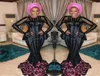 ASO EBI Black Promowe sukienki balowe Sheer Long Rleeves Mermaid Evening Suknie z fuksia cekinowe aplikacje Południowoafrykańskie kobiety formalne WEA3062020