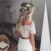 Sexy Tweedelige Strand Landelijke Stijl Een Lijn Trouwjurken Chiffon Korte Mouw Boho Kant Boheemse Bruidsjurken Trouwjurk robes de mariee