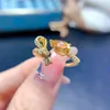 Cluster Rings Design Style 925 Silver Adjustable Ring 5mm 7mm 0.6ct Natural Citrine For Girls 18k Gold Plated Crystal Jewelry