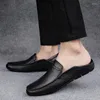 Freizeitschuhe Herren Sommer Echtleder Halbhalbschuhe Klassisch Schwarz Outdoor Walking Bequem Slip-On Mann Fahren Erkek Terlik