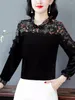 Camicette da donna Primavera Velluto Patchwork Chiffon Top per le donne 2024 Camicia base a maniche lunghe Camicetta floreale coreana Z4640