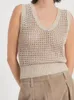 Tricots pour femmes Paillettes femmes simple boutonnage pull en tricot col en v évider cardigan ou gilet sans manches femme couleur unie tricots hauts