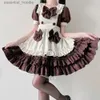 cosplay Anime Costumes Maid dress cute Lolita coffee shop maid costume role-playing uniform Japanese maid brown bow short sleeved cupcake dressC24321