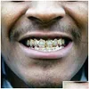 Grillz 치과 그릴 그릴 치과 그릴 18k 골드 힙합 FL 다이아몬드 중공 이빨 아이스 아웃 송곳니 팬 캡스 뱀파이어 코스프레 랩 dhxwx