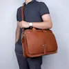 Çanta Vintage Brown Coffee Kalın Gerçek Deri 14 '' Dizüstü Bilgisayar Ofis Erkek Evrak Çantası Portföy Messenger Highend M6020