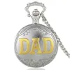 Zilver en goud DAD thema volledige quartz gegraveerde Fob retro hanger zakhorloge ketting Gift2239