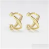 Hoop Huggie Earrings Zircon C Shape Ear Clip For Women Man Fashion Clasp Non-Piercing Copper Gold Plated Cuff Hip Hop Jewelry Fixture Otsmp