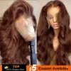 13x4 Chocolate Brown Body Wave Spets Front Wig Human Hair HD Spets Wig 100% Human Hair Prepluched Colored Human Hair Wigs Remy