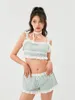 Survêtements pour femmes Wsevypo Sweet Summer Deux pièces Top Shorts Costumes Vêtements esthétiques Femmes Filles Streetwear Dentelle Trim Bretelles Crop Tops et