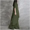 Dames tweedelige broek vrouw casual effen pak 3/4 mouw schuine halslijn blouse wijde pijpen 2 stuks mode vakantie bijpassende sets drop del otmgs