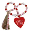 Decorazione per feste Ghirlanda di perline di legno di San Valentino con nappe Perline di legno rustiche appese Decorazioni per vassoi a più livelli con cuore d'amore