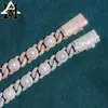 Joyería Fina Cadena de eslabones cubanos de moissanita con perlas heladas de 10 mm ORO DE 14 quilates