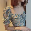 Casual Dresses Autumn Style Puff Sleeve Floral Midi-Kirt Dress for Woman Woman Vestido de Mujer Femme Robe