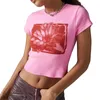 T-shirt da donna Top corto estivo con stampa grafica per ragazze adolescenti Manica corta girocollo Vestibilità slim E Abbigliamento per ragazza