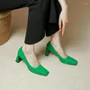 Туфли из натуральной кожи, женские туфли на массивном каблуке высотой 7 см, весенние туфли SmallHut, серые, зеленые, модные, стиль шитья, женские с квадратным носком, вечерние