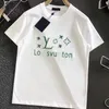 T-shirt francesa de designer de verão e feminino com impressão de cartas Casual e elegante algodão redondo algodão top solto de manga curta preto e branco camiseta