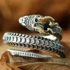 Bague de couleur argent Dragon ethnique chinois, avec cornes, serpent venimeux, breloque, accessoires de bijoux Punk pour hommes