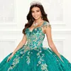 Sparkly Red Quinceanera Ball Gown Off The Shoulder Gold Appliciques spetspärlor Tull Sweet 16 Dresses 15 Anos Mexican