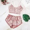 Nouveau deux pièces dames style velours vêtements de nuit haute sexy shorts sangle pyjama pyjama qualité ensembles femmes partie spaghetti ensemble Qjkio