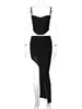 작업 드레스 요스카아 섹시한 불규칙한 생선 뼈 스트랩 탑 및 사이드 하이 스플릿 맥시 스커트 2 피스 세트 여성 의상 2024 스프링 파티 클럽웨어