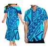 Vestidos de fiesta Estampado tribal polinesio personalizado Elegante vestido sexy con hombros descubiertos para mujer con camisa hawaiana Aloha para hombre Traje de pareja