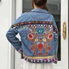 Chaquetas de mujer Vintage Algodón Boho OutWear Lentejuelas Apliques Borla Floral Bordado Otoño Manga larga Chaqueta de mezclilla azul Abrigo de mujer