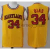 كلية NCAA 1985 Maryland Terps 34 Len Bias Jersey Men University Red Yellow White Basket