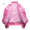 Mens Pink Bomber Jacket Padded Jackets Zippered Sleeve Pocket Stand Collar Baseball Jacket Military Style Pink Coat 240309