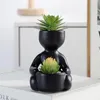 Decorative Flowers Artificial Succulents Plants 3Pcs Small Greenery In Ceramic Pot For Living Room Bathroom