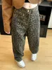 Jeans da donna Syiwidii eleganti pantaloni in denim a gamba larga vintage con stampa leopardata a vita alta streetwear moda casual larghi