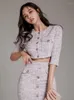 Sukienki robocze Wysokiej jakości Tweed dwuczęściowy zestaw Koreańszy moda na pół rękawie Krótka kurtka płaszcza plonowe zestawy spódnicy