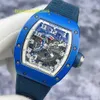 Часы RM Часы с муассанитом Montre Rm030, французская ограниченная серия, 100 штук из синего керамического материала, прозрачные, автоматические, механические