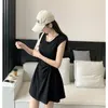 Casual Kleider Sommer Rundhals Einfarbig Falten Taille Mini Kleid Damen Kurzarm Sexy Mode Robe Femme Elegante Vestido Frauen